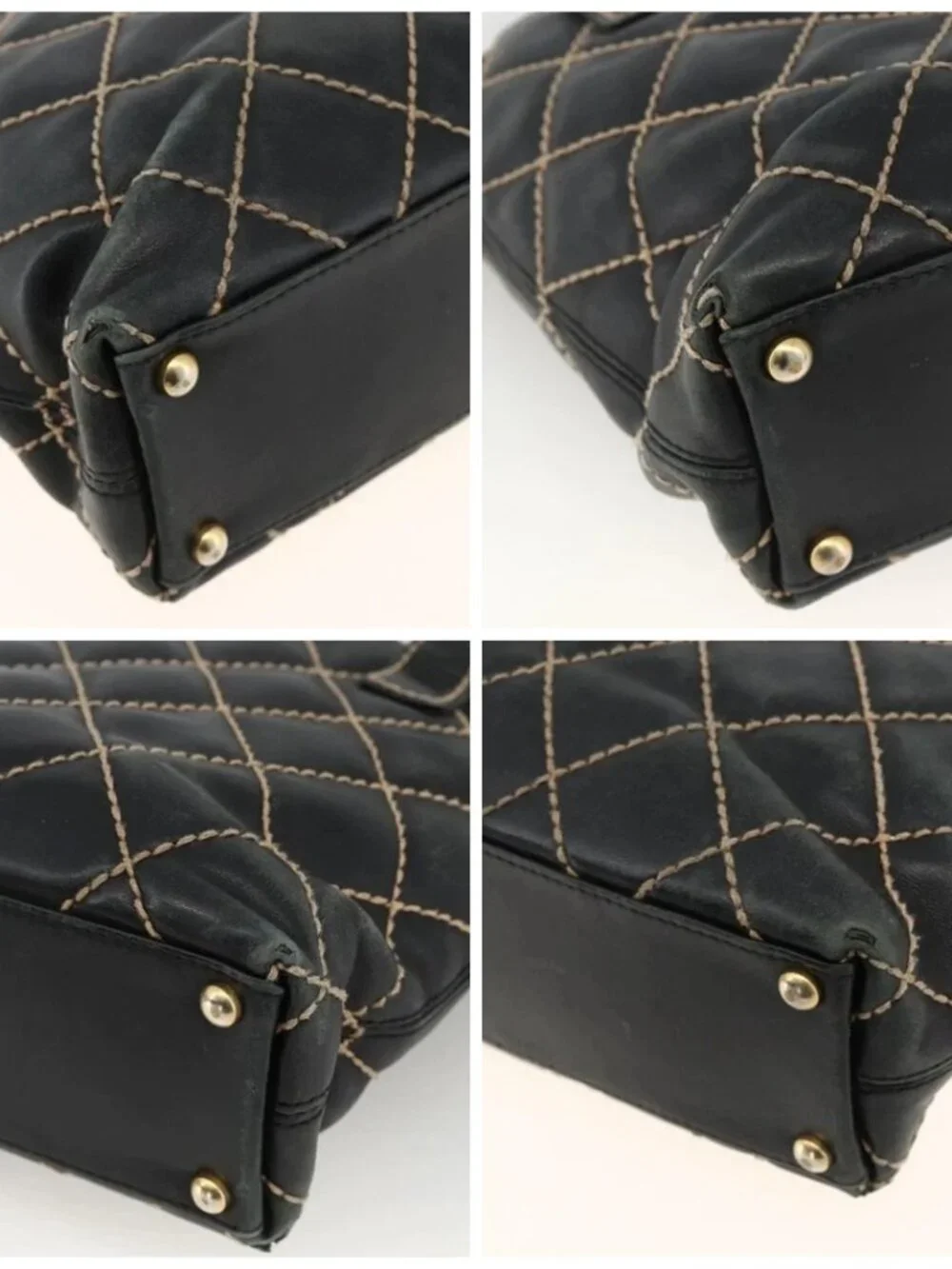 CHANEL Matelasse Wild stitch Tote Bag Leather Black Gold CC Auth AMZ509